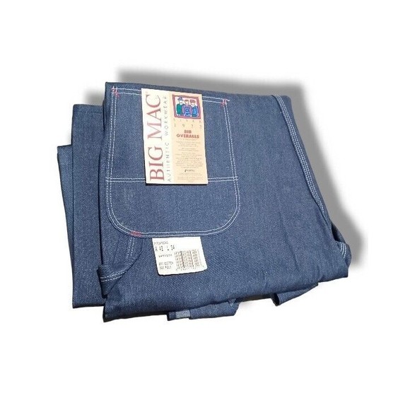 Big Mac 42x34 Dark Wash Bib Overalls Mens Carpenter Utility Blue Jeans Vtg NOS - Picture 16 of 16